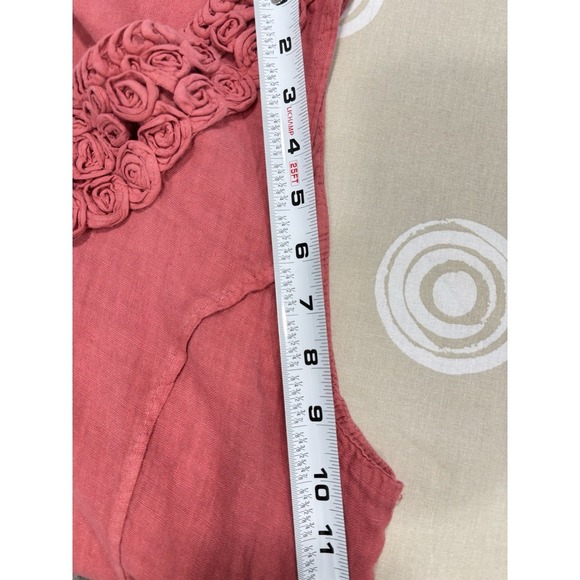 Blu Orchid Women's XL 100% Linen Dress Pink Textured Floral Neckline Pockets - Picture 8 of 10